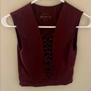 Burgundy Lace-Up Tank Top
